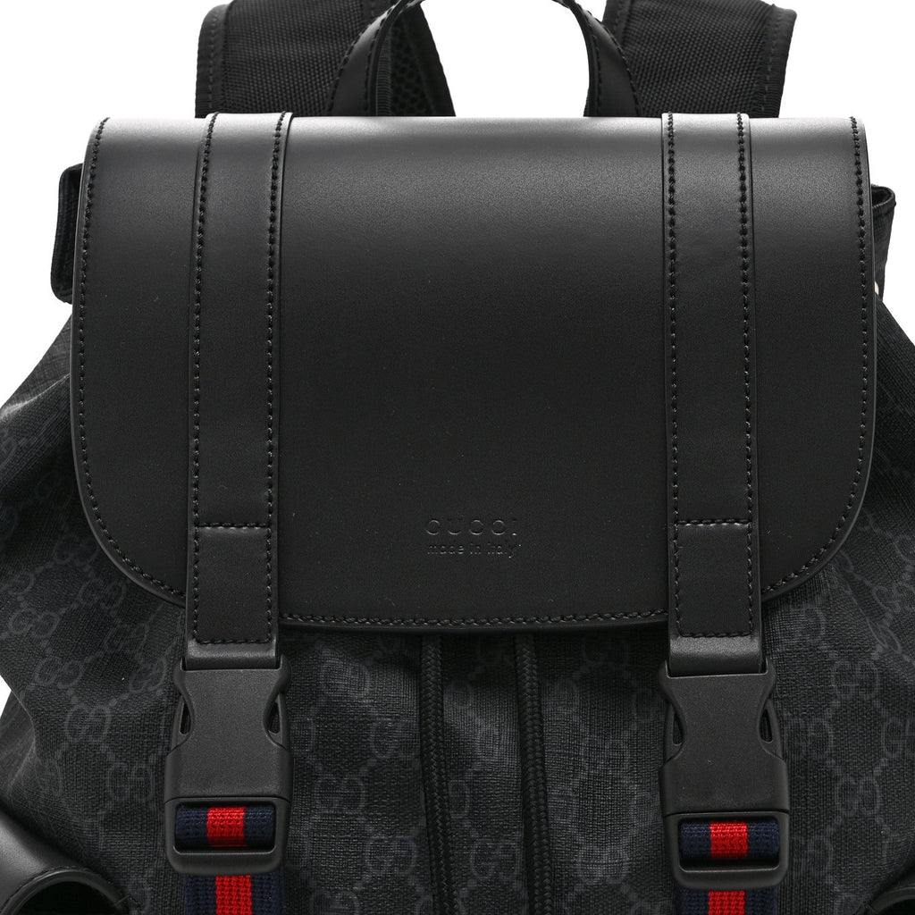 Soft GG Supreme Monogram Calfskin Web Double Buckle Backpack Black