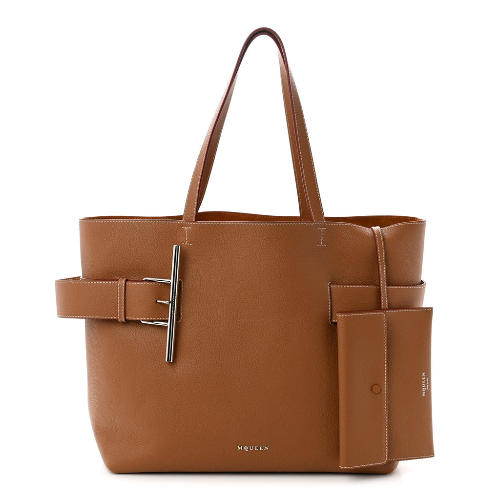 Grained Calfskin Large T-Bar Sling Tote  Tan