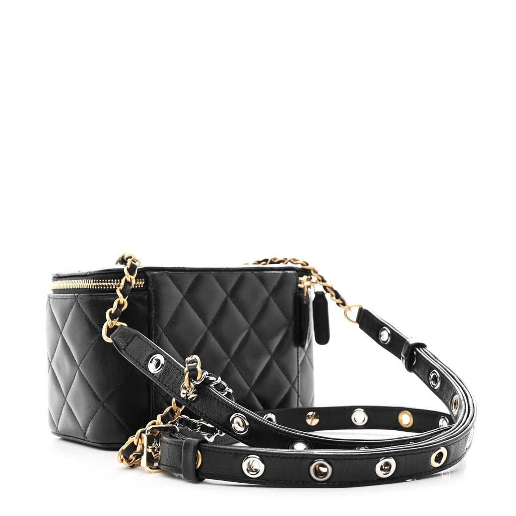 Goatskin Quilted Punk Essentials Vanity Case With Chain Black