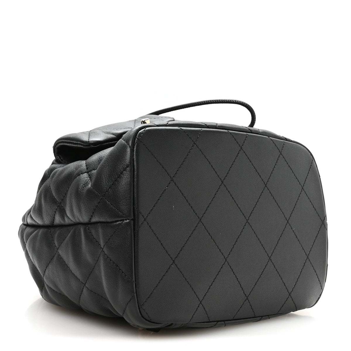 Calfskin Quilted Double Pocket Drawstring Backpack Black