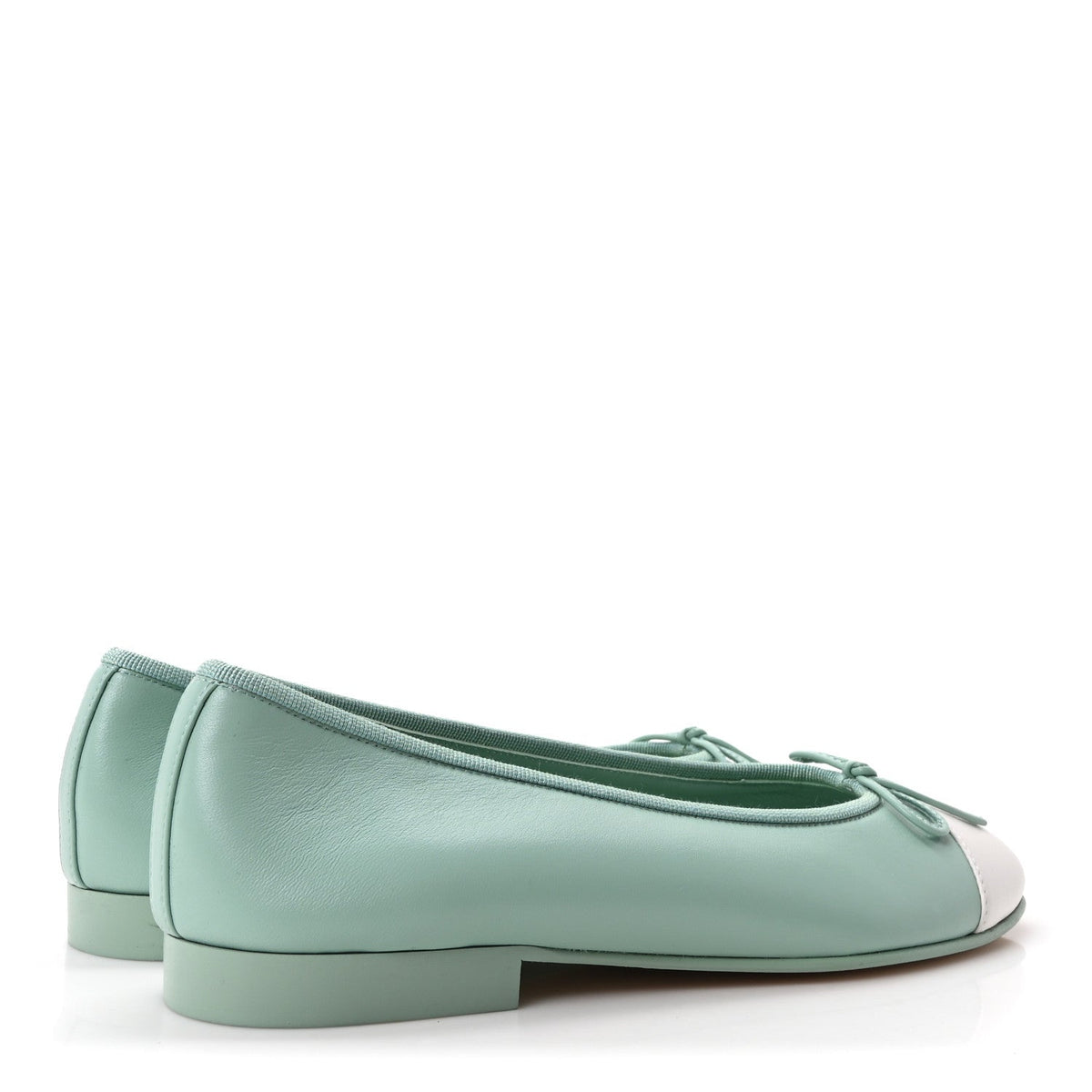Lambskin CC Cap Toe Ballerina Flats 37 Light Green White