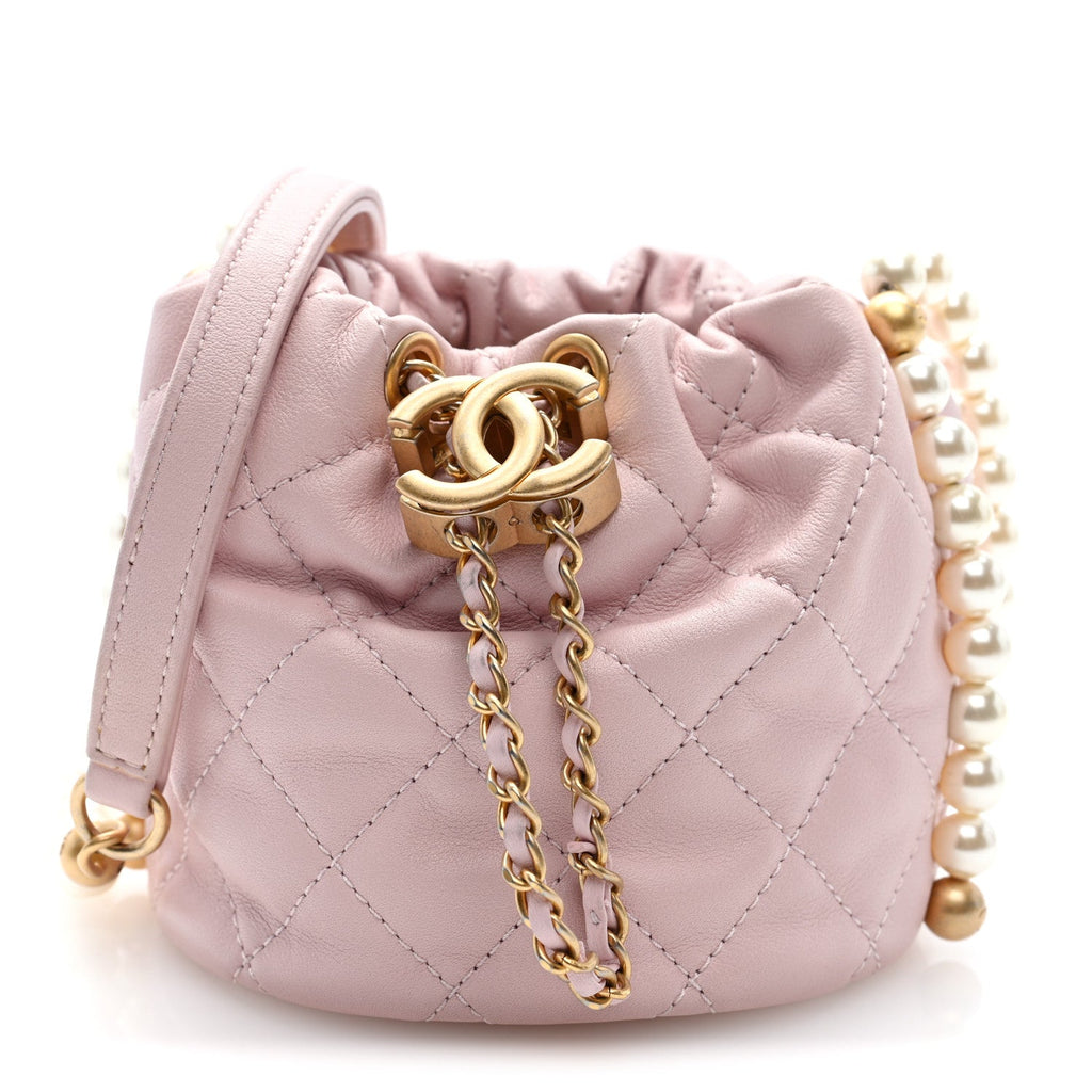 Calfskin Quilted Pearl Mini About Pearls Drawstring Bucket Light Pink