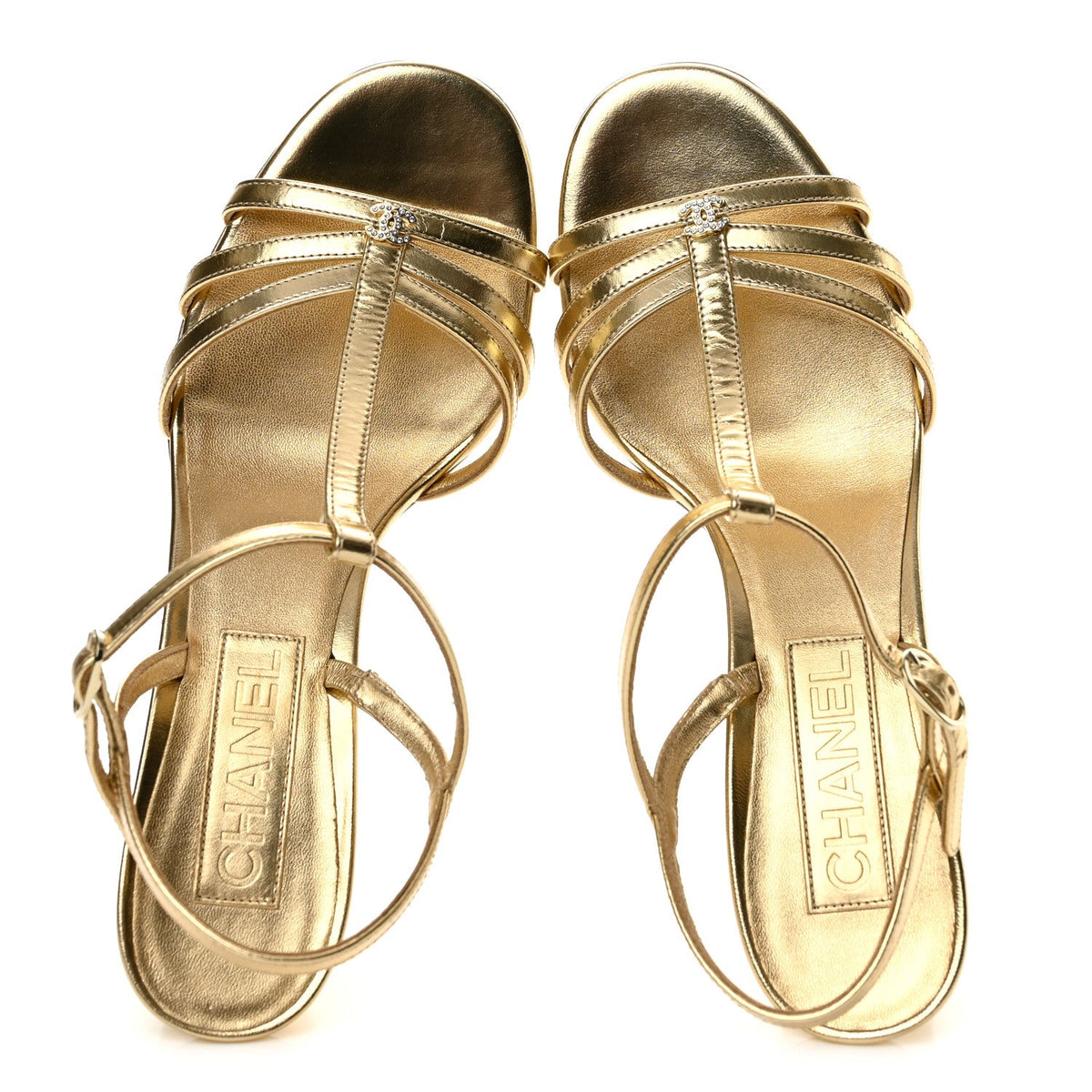 Metallic Lambskin CC Strappy Sandals 38 Gold