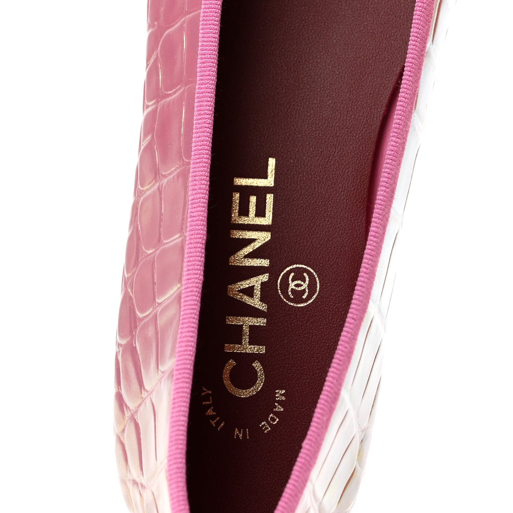 Iridescent Crocodile Embossed Calfskin Ballet Flats 38.5 Pink