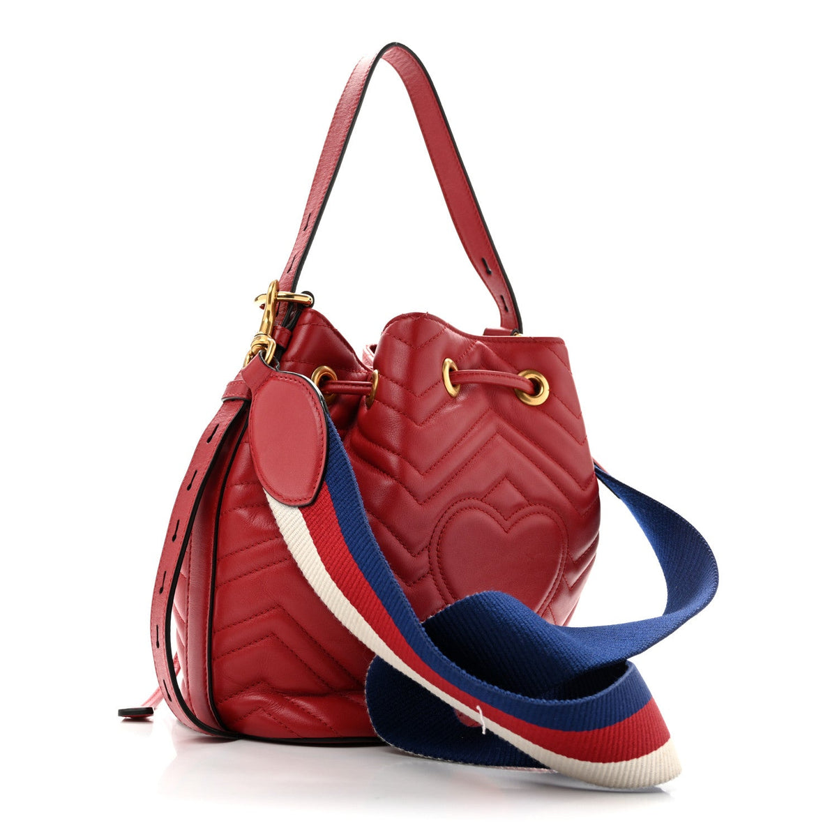 Calfskin Matelasse Sylvie Web GG Marmont Bucket Bag Hibiscus Red