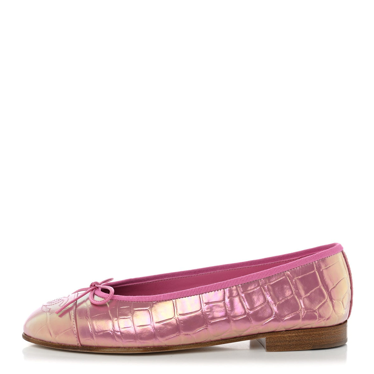 Iridescent Crocodile Embossed Ballerina Flats 36.5 Pink