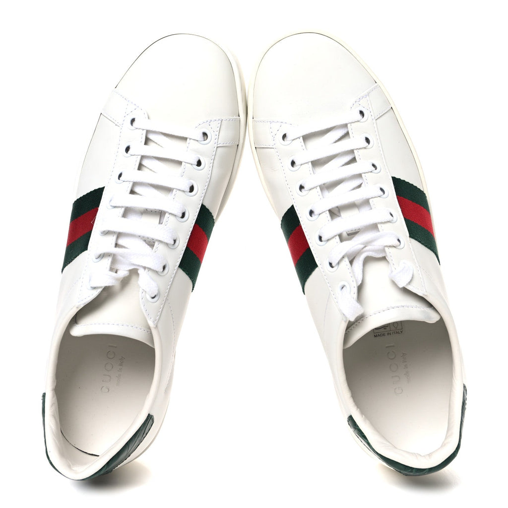 Calfskin Crocodile Web Womens Ace Sneakers 37.5 White Green