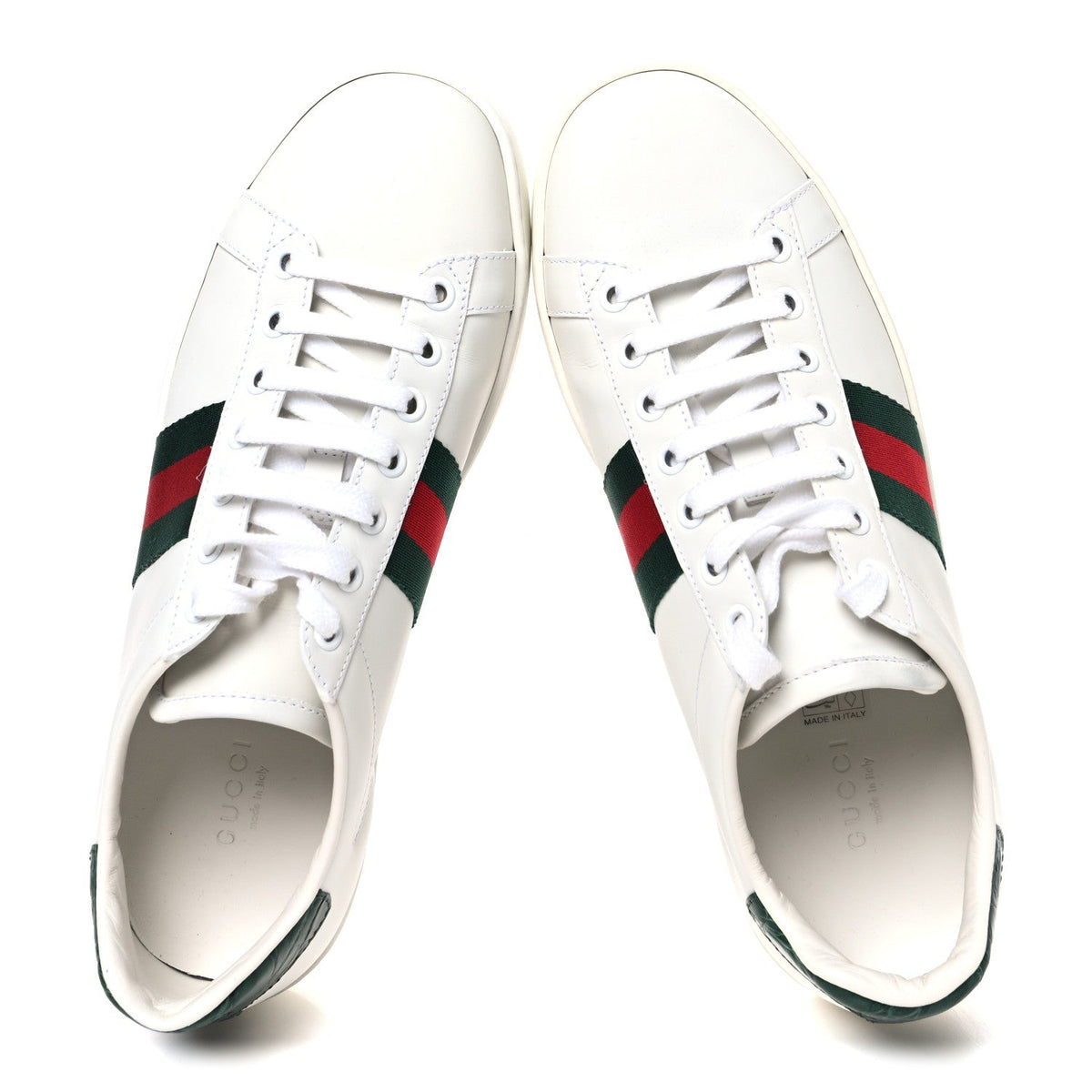 Calfskin Crocodile Web Womens Ace Sneakers 37.5 White Green