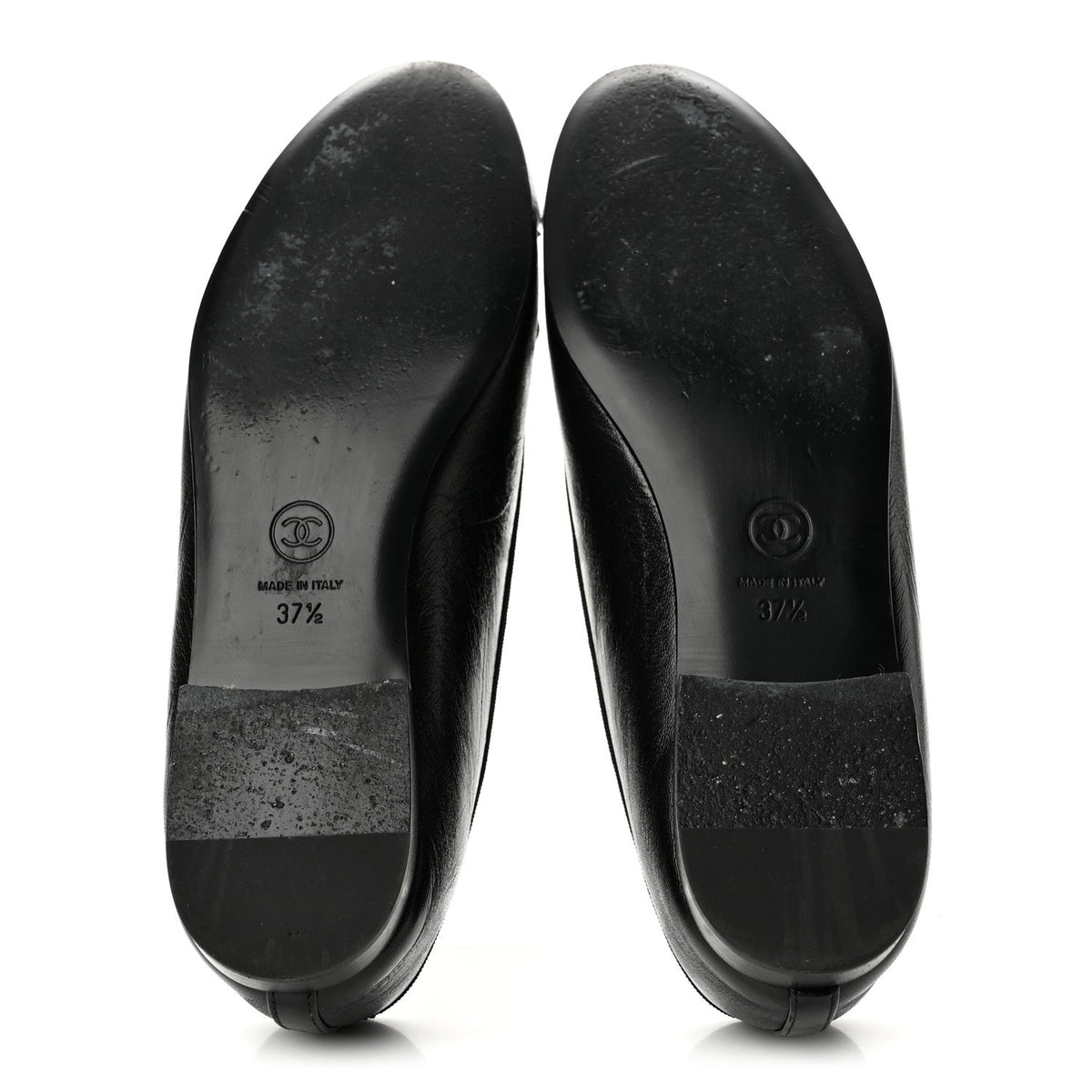 Crumpled Shiny Lambskin CC Cap Toe Ballerina Flats 37.5 Black White
