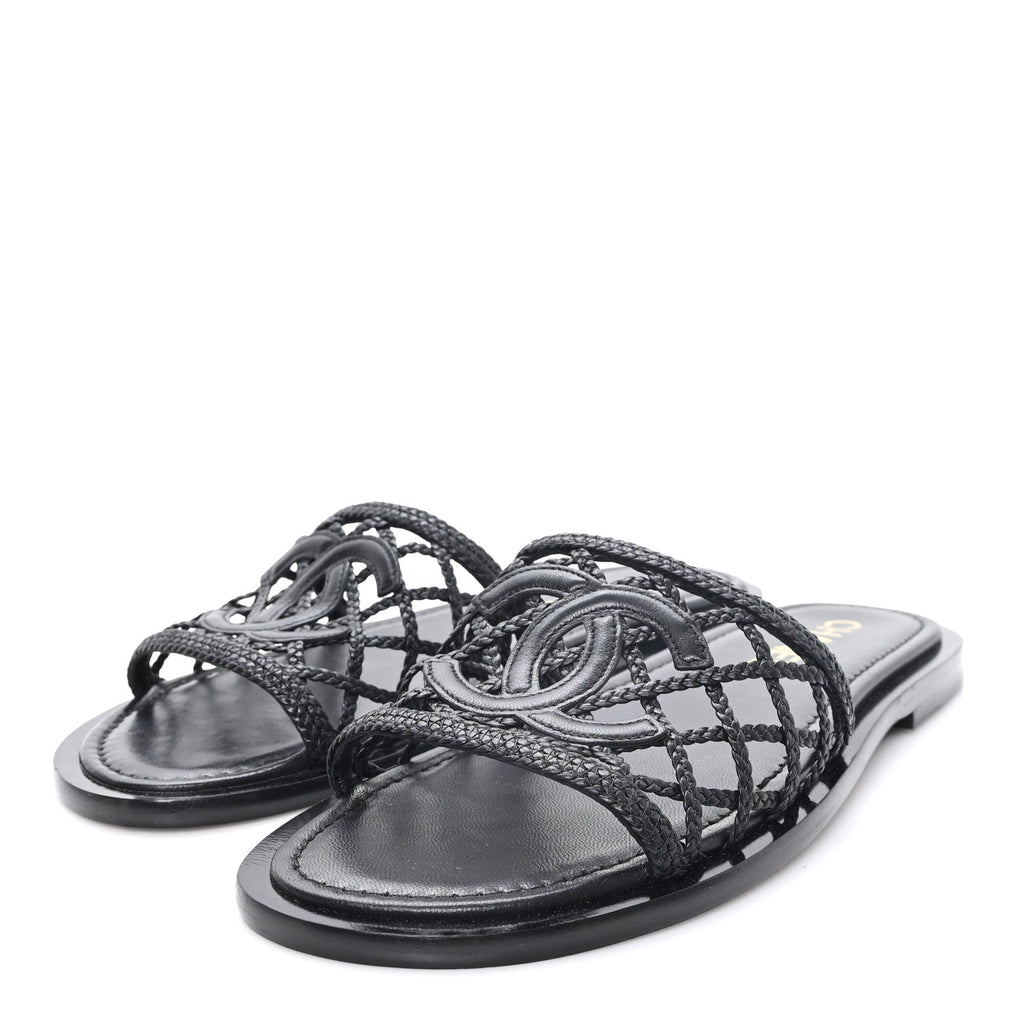Lambskin Braided CC Mules 40 Black