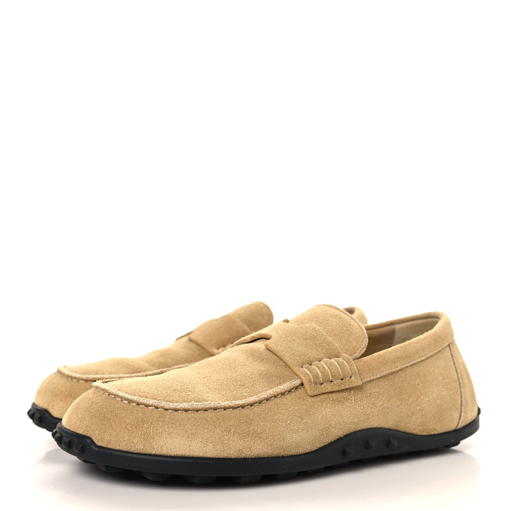 Suede Calfskin Womens Lazy Loafers 37 Beige Sable