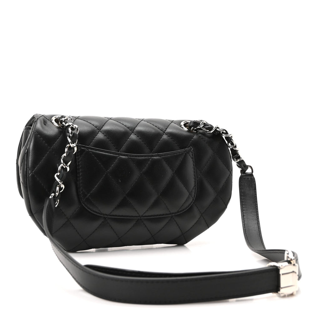 Calfskin Quilted CC Uniform Flap Belt Bag Black