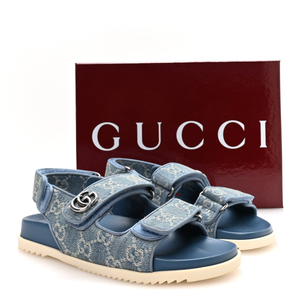 New Denim Delave GG Monogram Womens Dad Sandals 36 Light Blue Avion