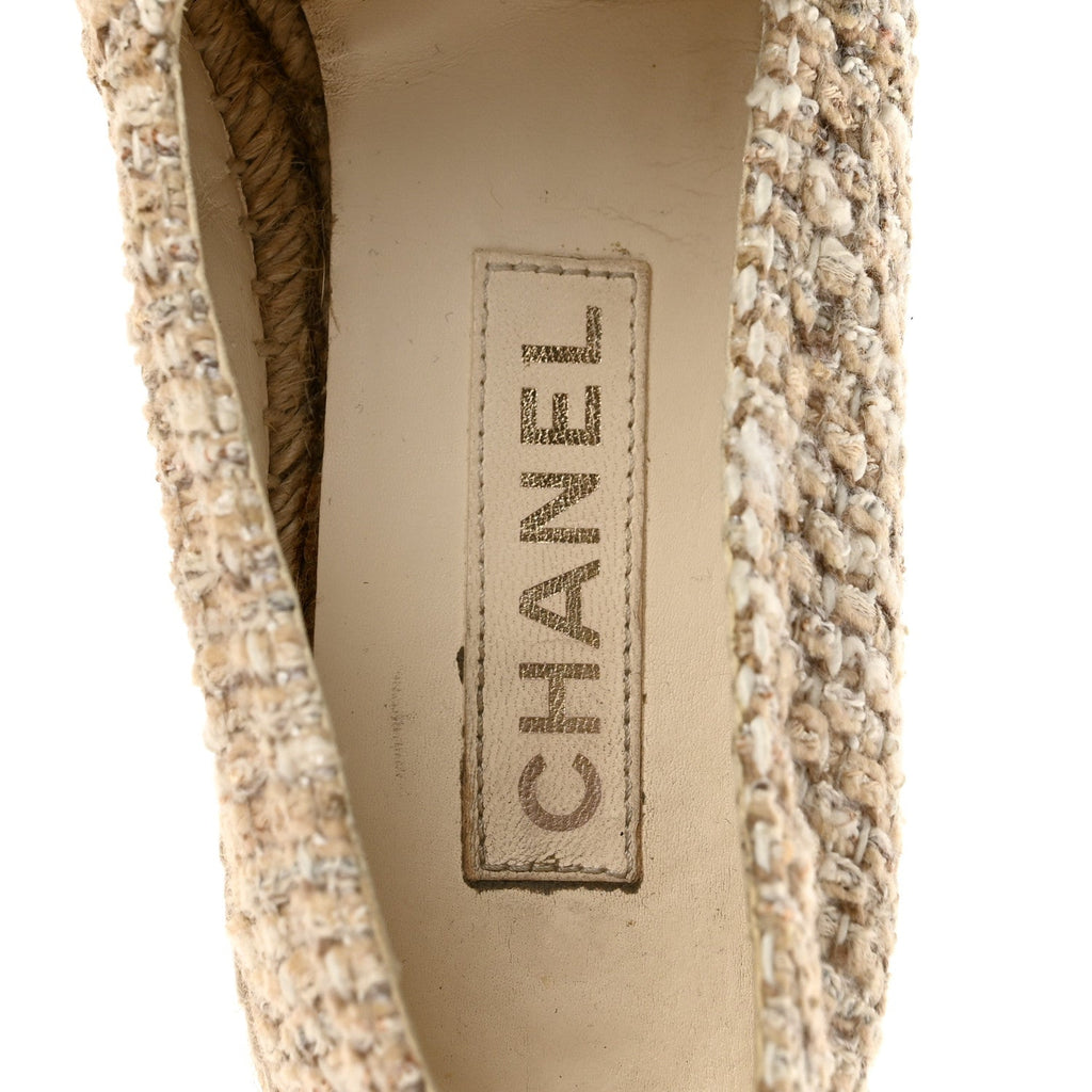 Tweed Lambskin CC Espadrilles 40 Beige Ivory