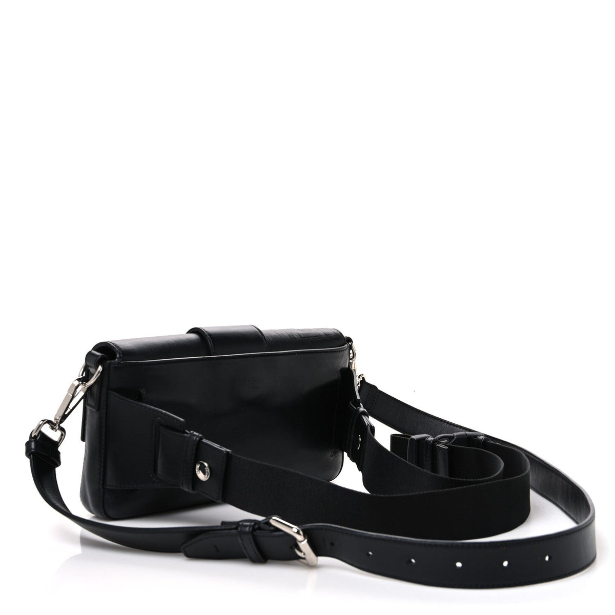 Vitello Grace FF Gradient Embossed Belt Baguette Bag Black