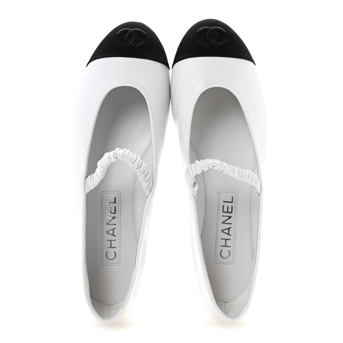 Lambskin Knit Grosgrain Cap Toe CC Ballerina Flats With Leg Warmers 38.5 White Black