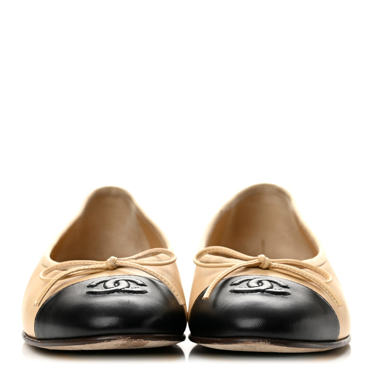 Lambskin Cap Toe CC Ballerina Flats 36 Beige Black