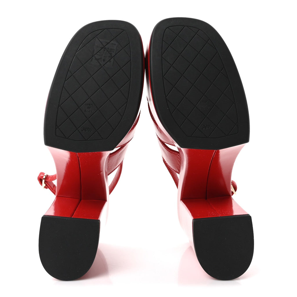 Crumpled Patent Lambskin Platform Sandals 39.5 Red