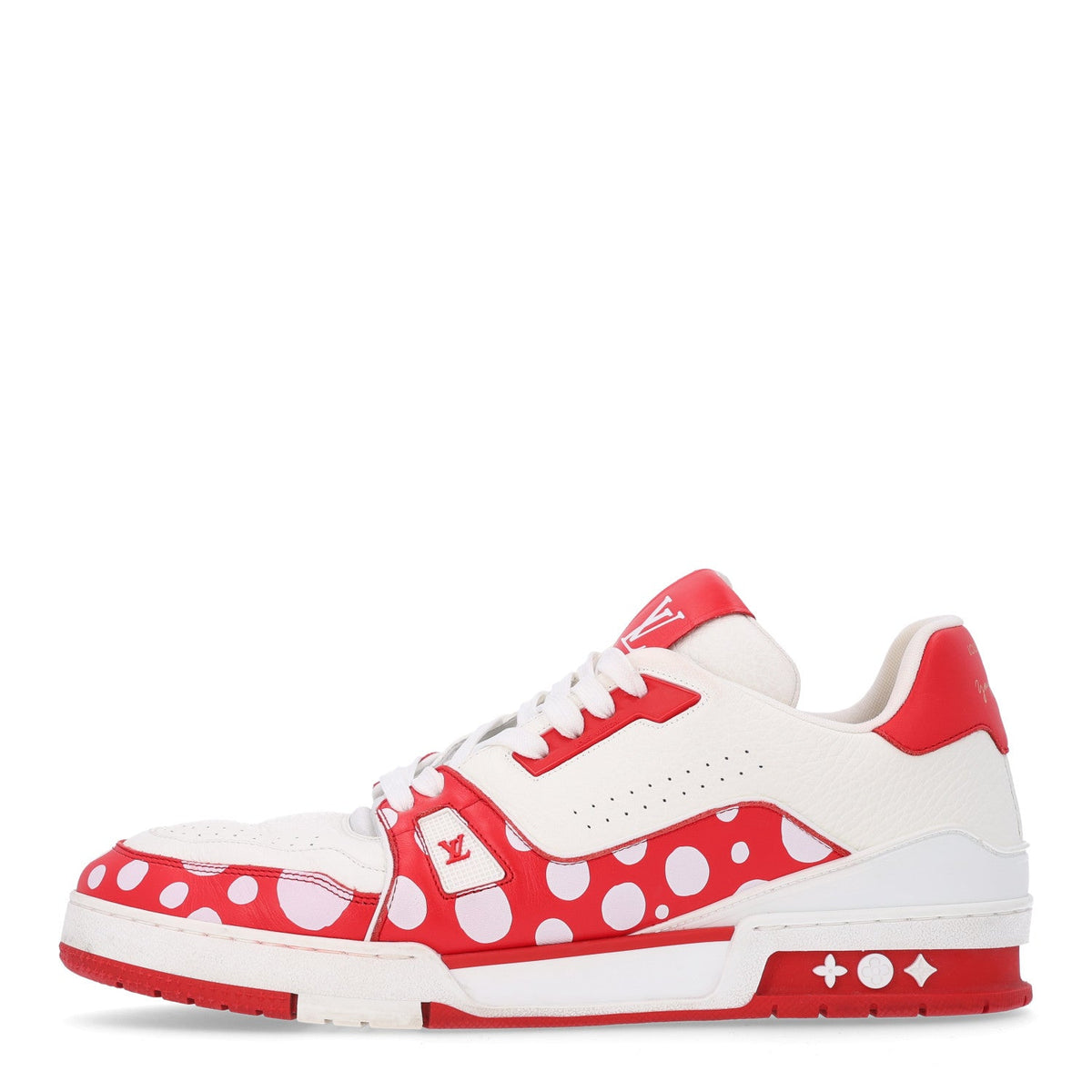 LV X YK Calfskin Printed Mens Infinity Dots Trainer Sneakers 10 White Red