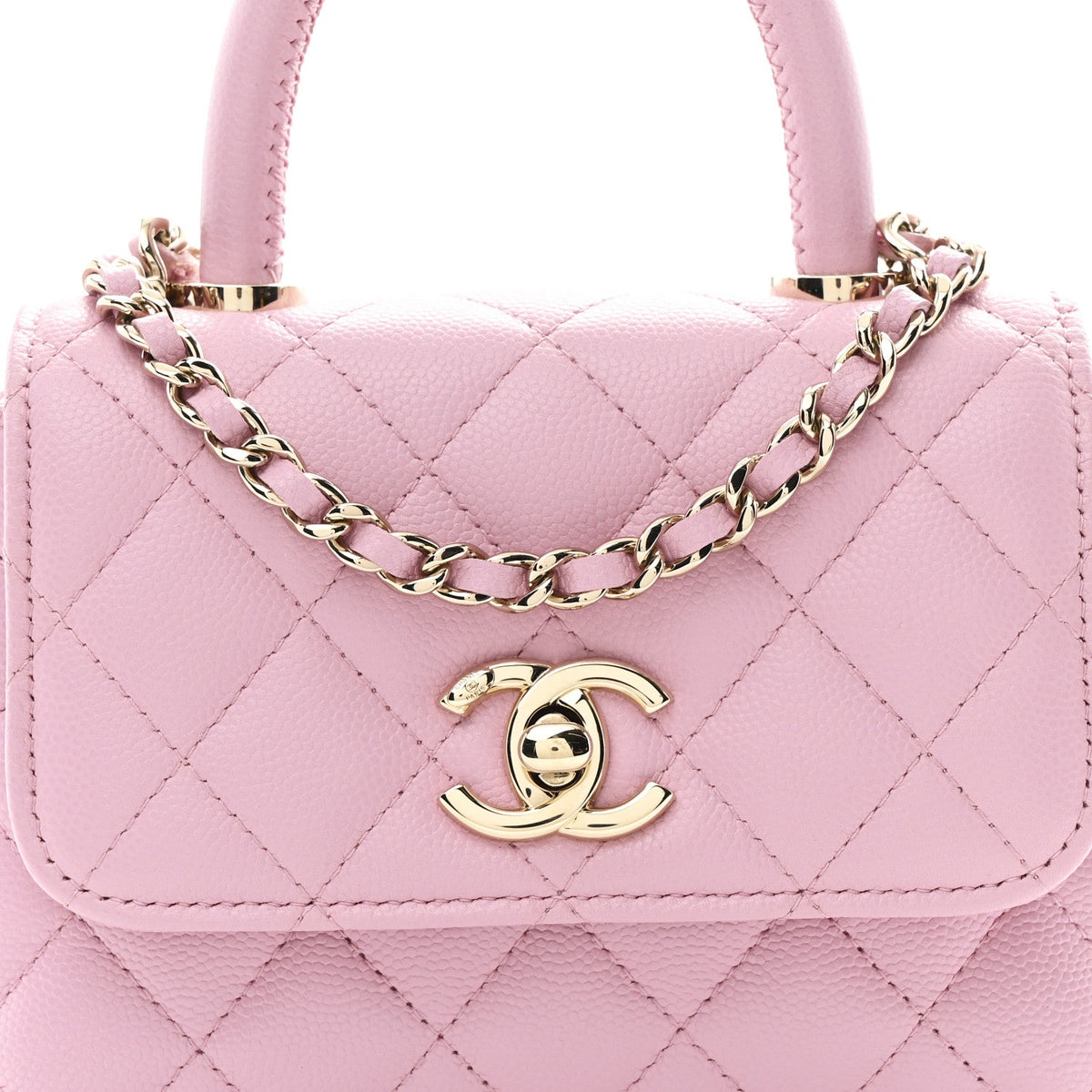 Caviar Quilted Coco Handle Clutch With Chain Pink