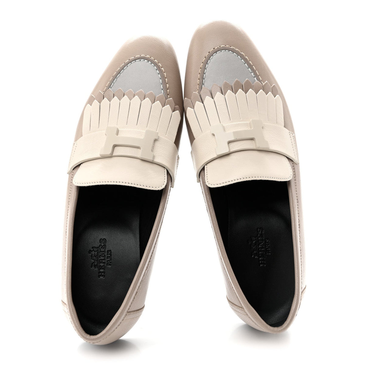 Goatskin Womens Royal Loafers 36.5 Multicolore Beige Mastic