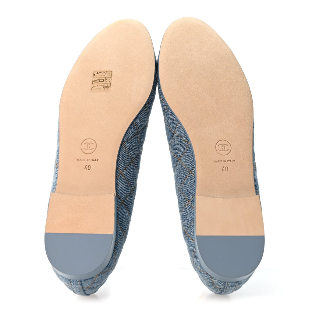 Denim Quilted CC Cap Toe Ballerina Flats 40 Light Blue