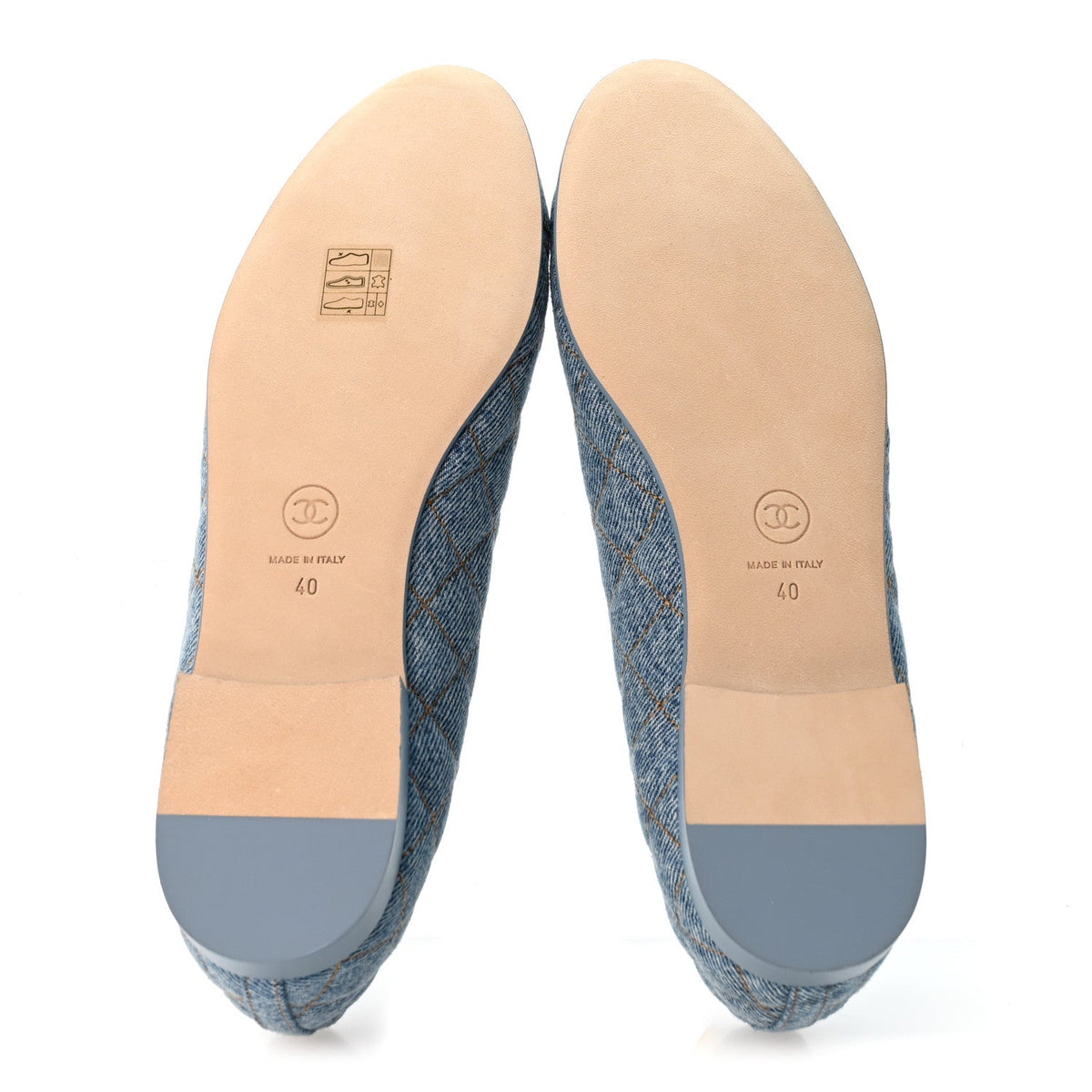Denim Quilted CC Cap Toe Ballerina Flats 40 Light Blue