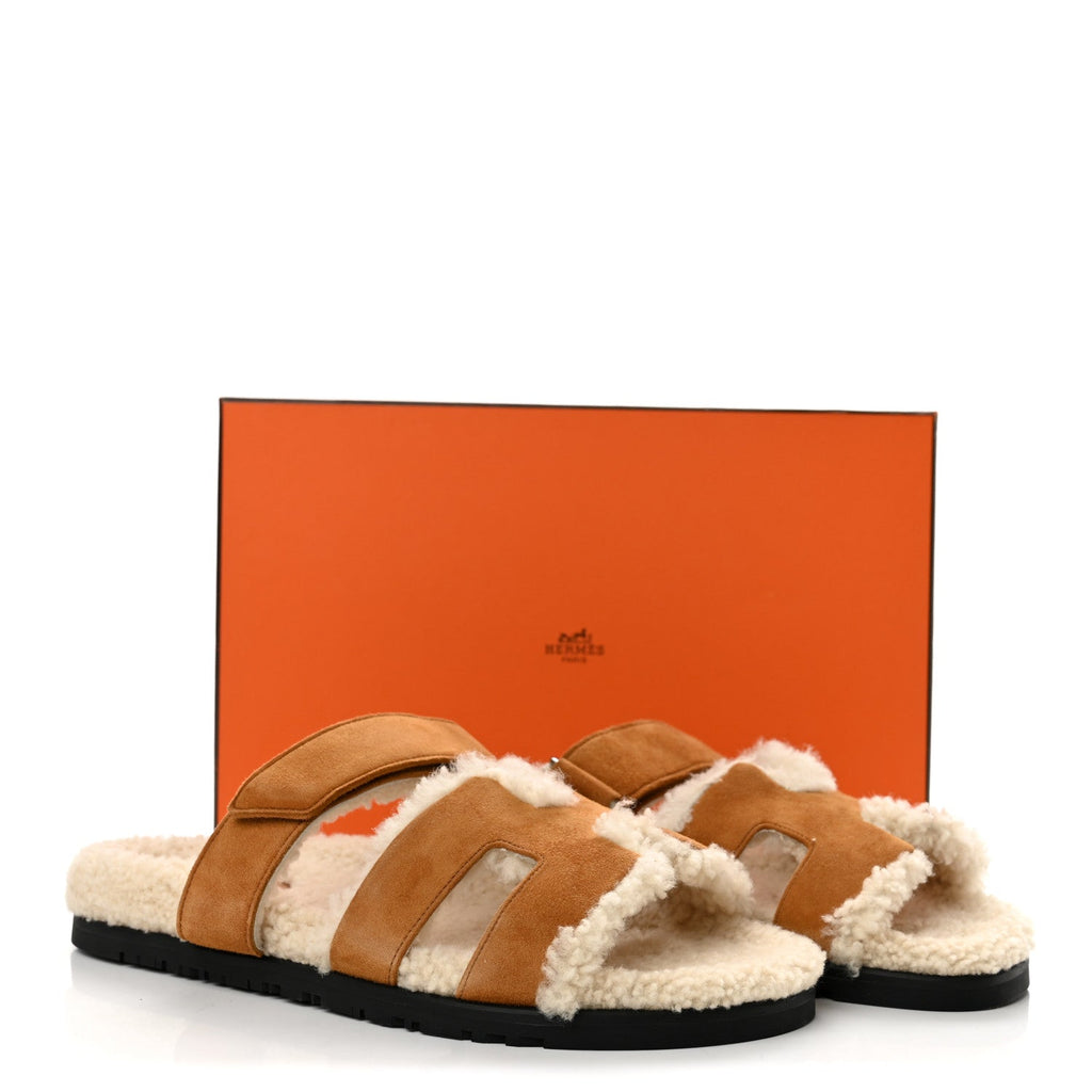 Suede Goatskin Woolskin Womens Chypre Sandals 40 Brun Fume Ecru