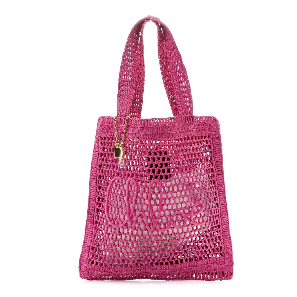 Raffia Summer Banana Tote Fuchsia Rose