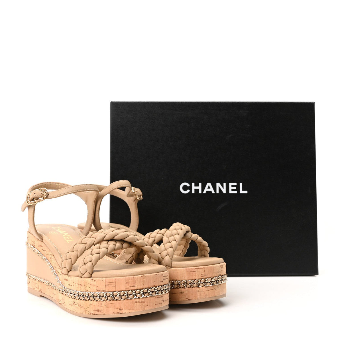 Lambskin Espadrille Braided Platform Sandals 37 Beige