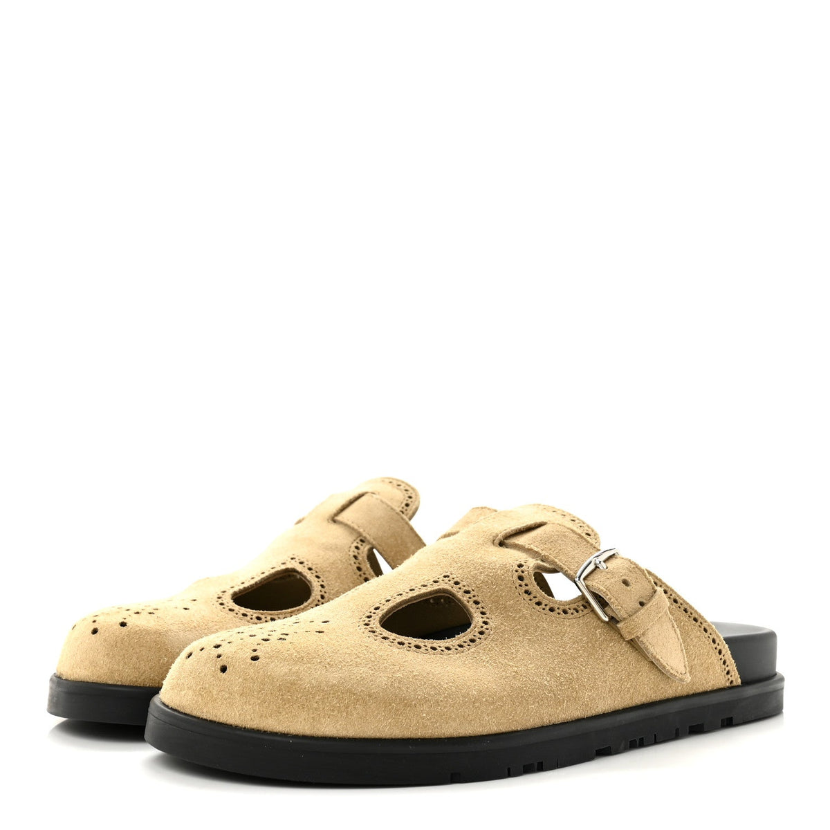Suede Calfskin Monk Mules 36 Beige Albatre