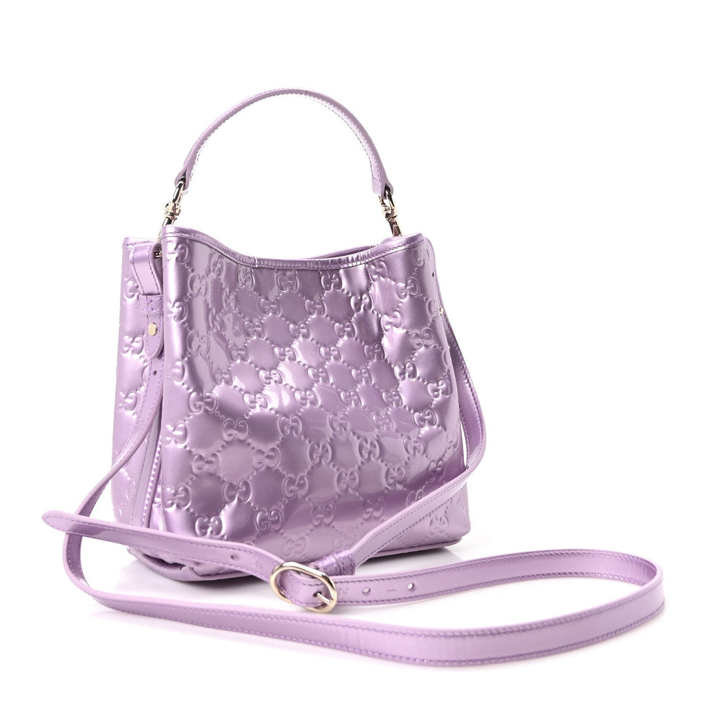 Patent GG Guccissima Emblem Small Bucket Bag Purple