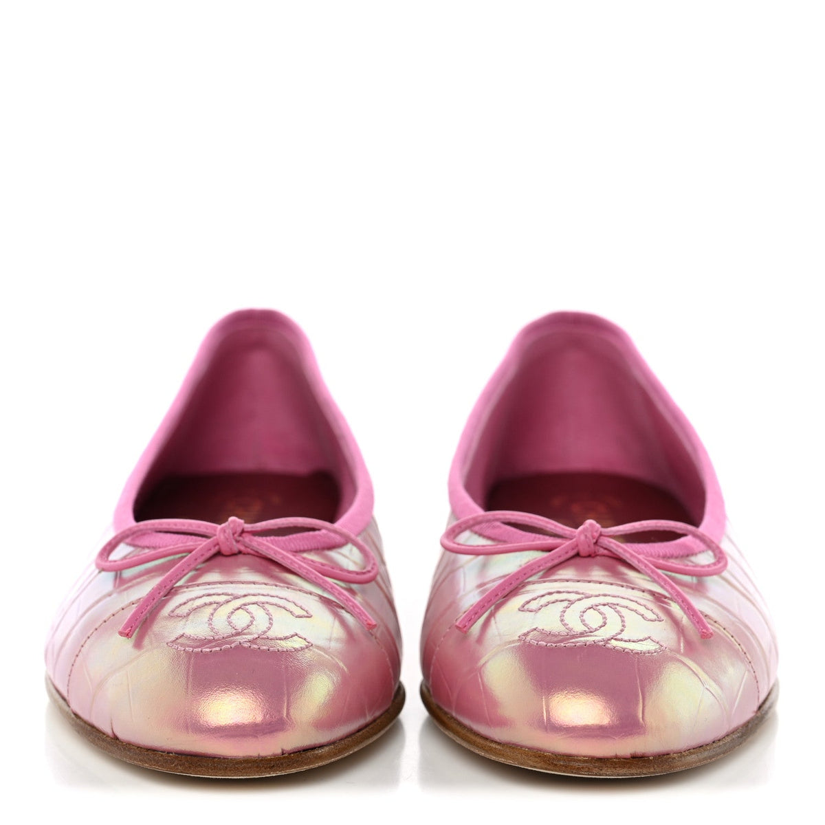 Iridescent Crocodile Embossed Ballerina Flats 36.5 Pink