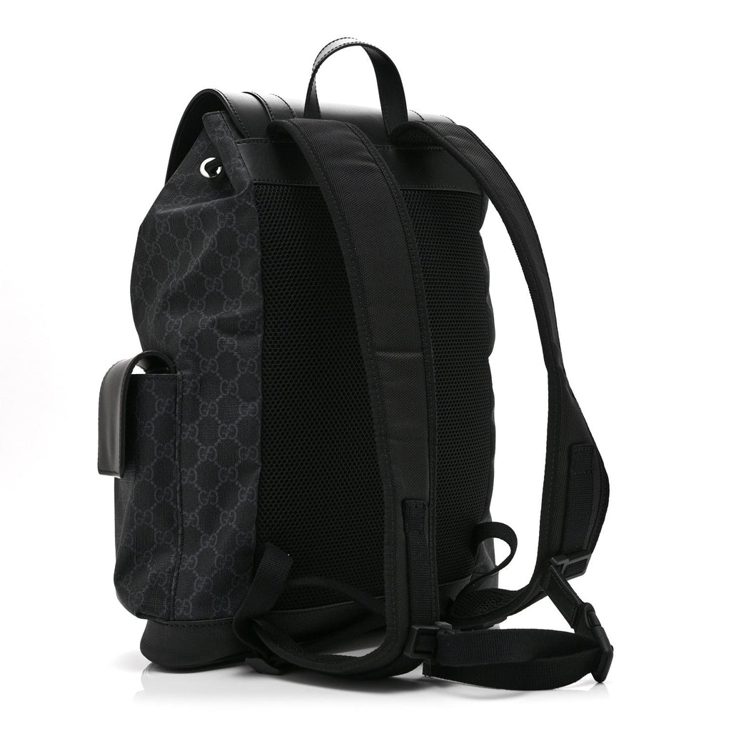 Soft GG Supreme Monogram Calfskin Web Double Buckle Backpack Black