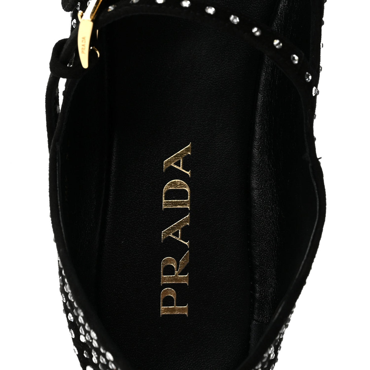 Suede Crystal Studded Ballerina Flats 38 Black