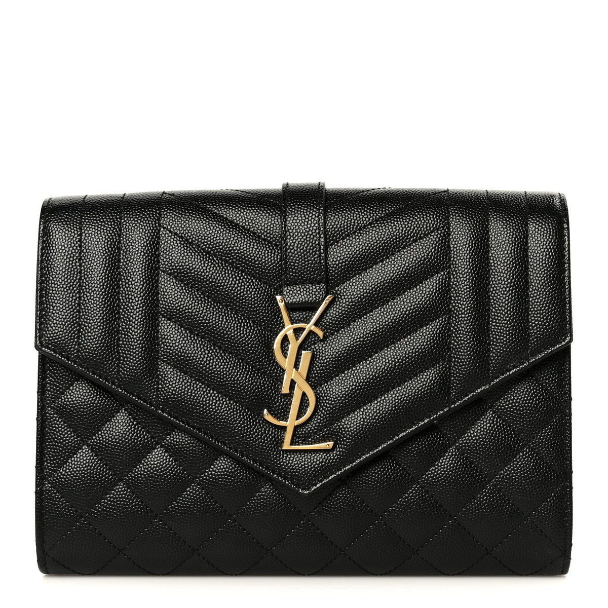 Grain De Poudre Textured Mixed Matelasse Triquilt Monogram Clutch Black