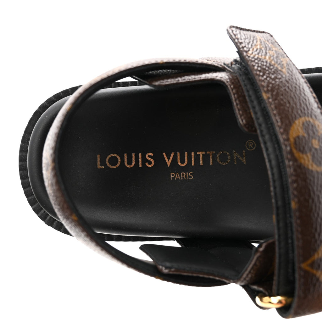 Monogram LV Sunset Comfort Flat Sandals 37 Cacao Brown