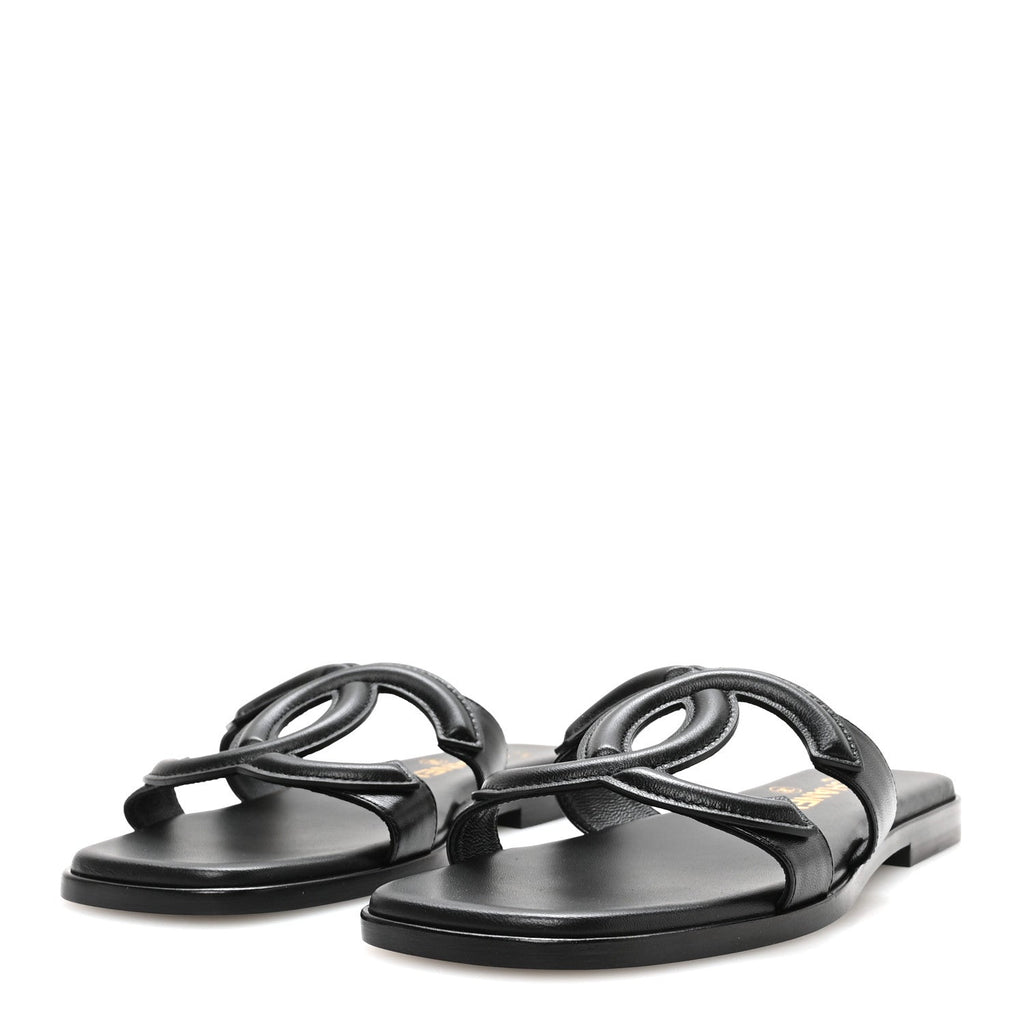 Lambskin CC Cut Out Mules Sandals 36 Black