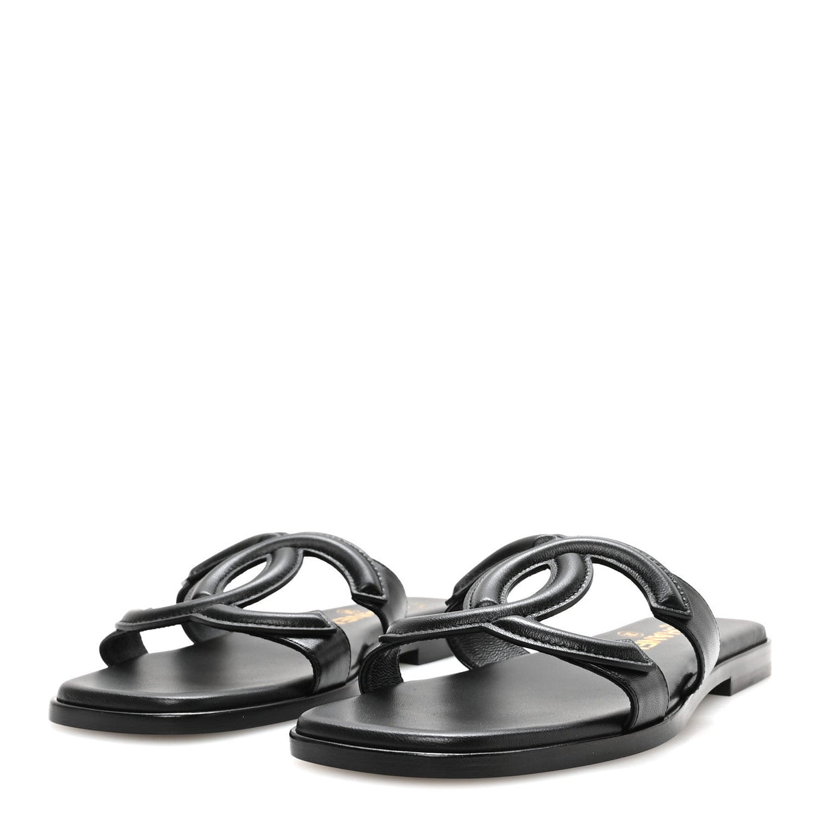 Lambskin CC Cut Out Mules Sandals 36 Black
