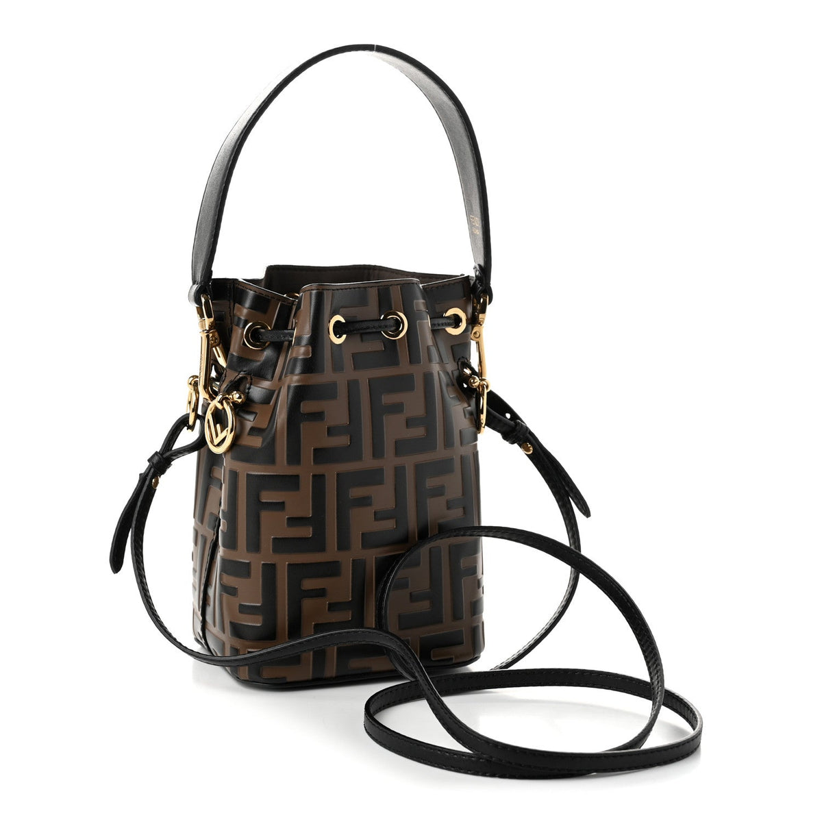 Vitello Liberty F is Fendi Bi-Color FF 1974 Embossed Mini Mon Tresor Bucket Bag Maya Black