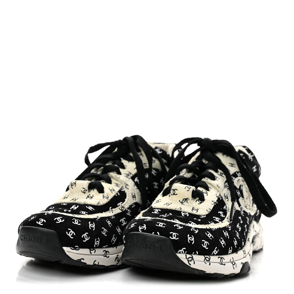 Nylon Suede Calfskin Printed CC Sneakers 35.5 White Black