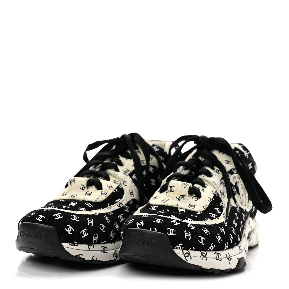 Nylon Suede Calfskin Printed CC Sneakers 35.5 White Black