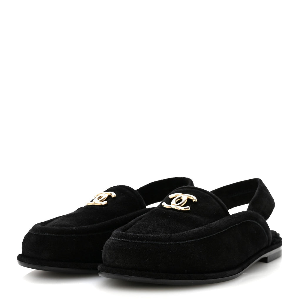 Suede Calfskin CC Slingback Loafers 39 Black