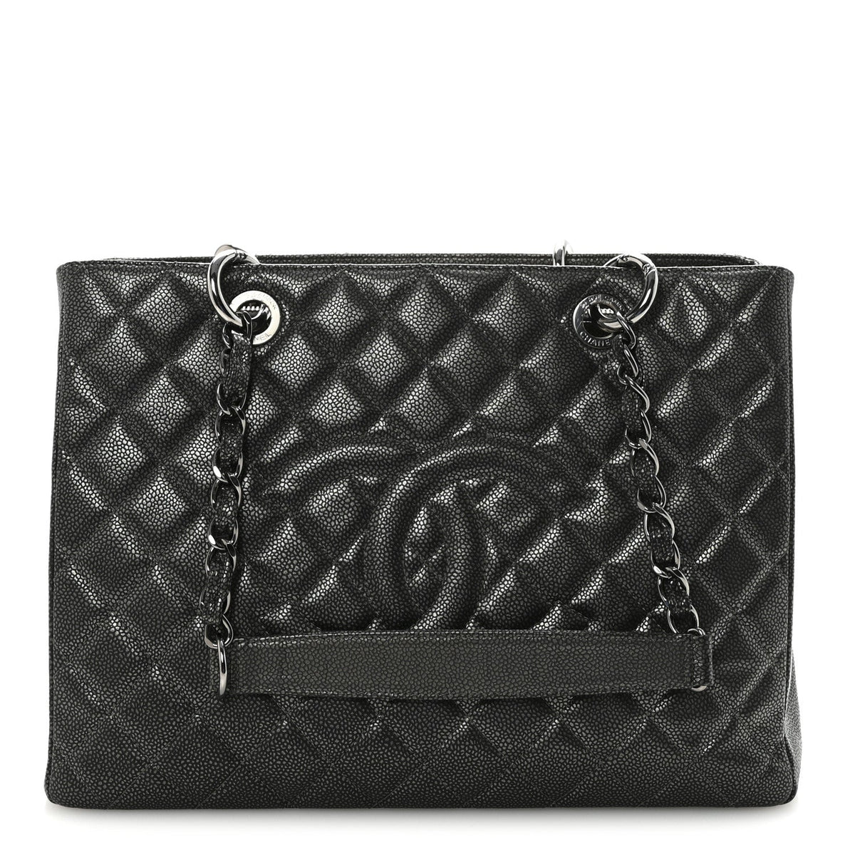 Caviar Quilted Grand Shopping Tote GST Dark Silver