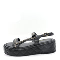 Lambskin Quilted Chain CC Platform Sandals 39.5 Black