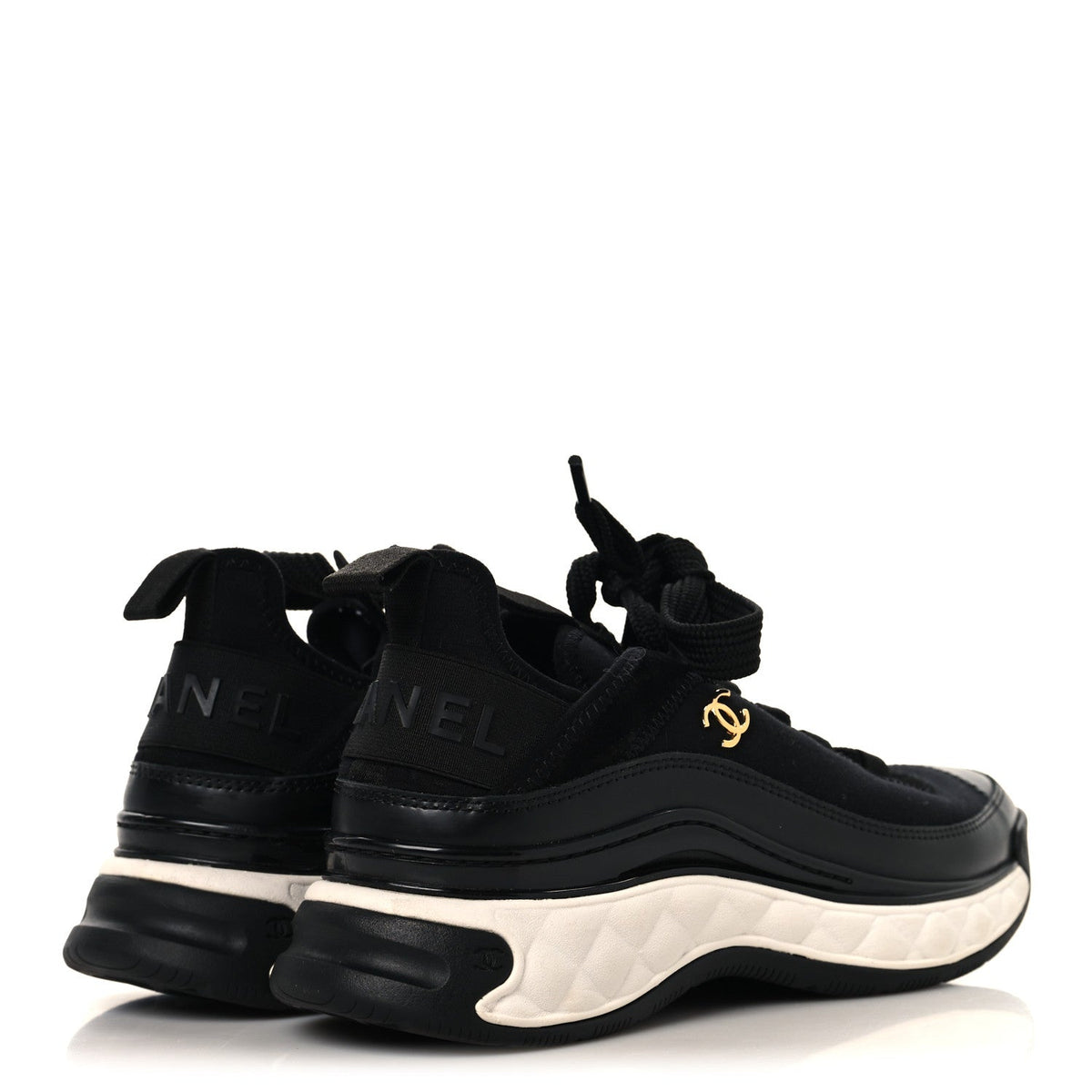 Velvet Calfskin Mixed Fibers CC Sneakers 36 Black