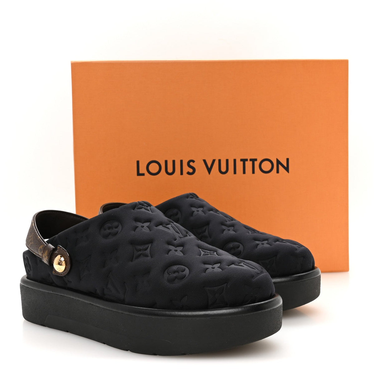 Nylon Embossed Monogram Aspen Platform Clog Mules 39.5 Black