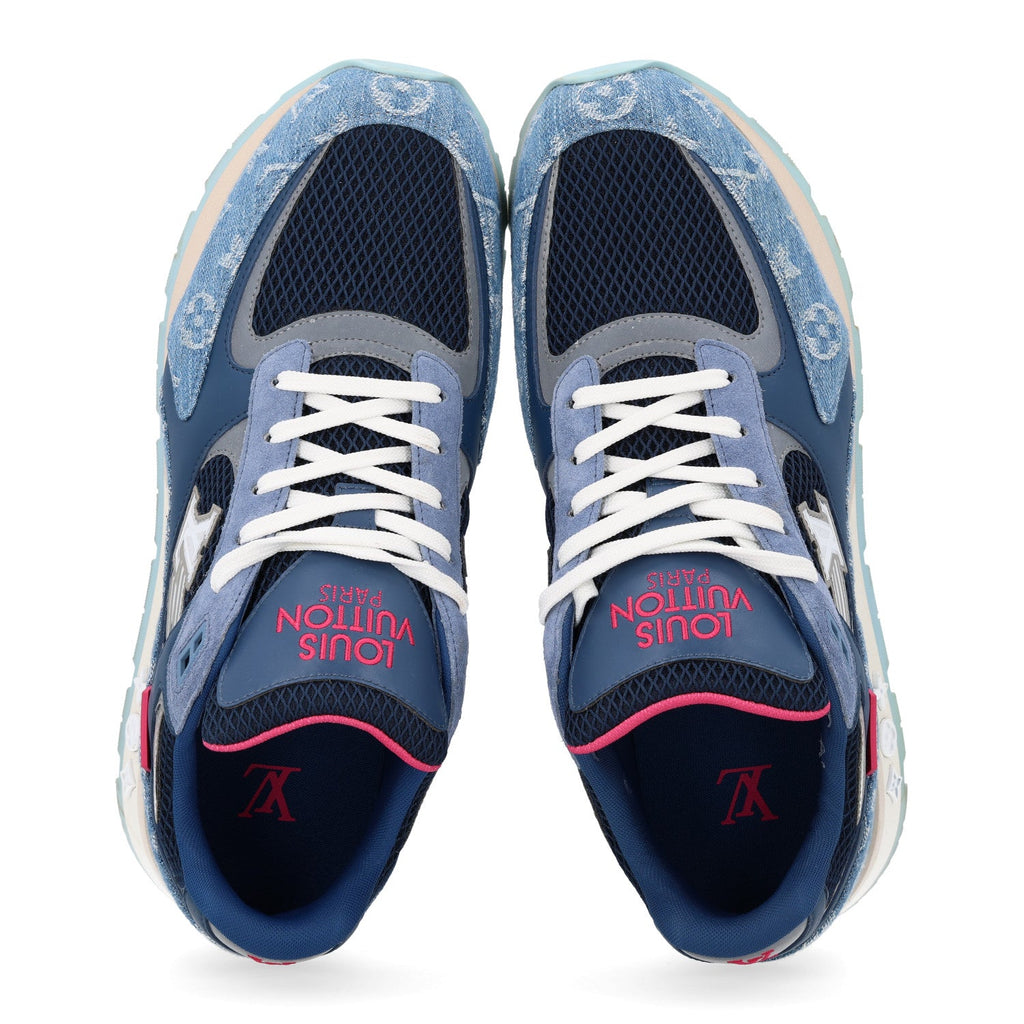 Monogram Denim Mesh Mens Run Away Sneakers 10 Blue