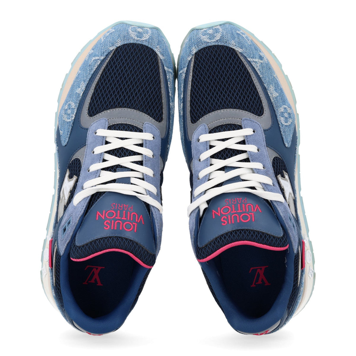 Monogram Denim Mesh Mens Run Away Sneakers 10 Blue