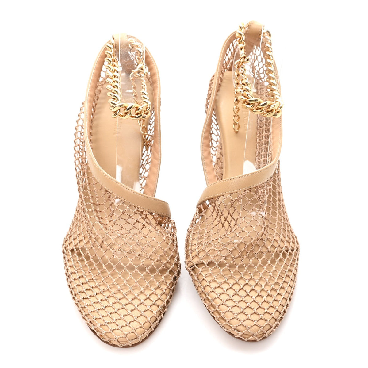 Mesh Calfskin Chain Stretch Pumps 38 Beige
